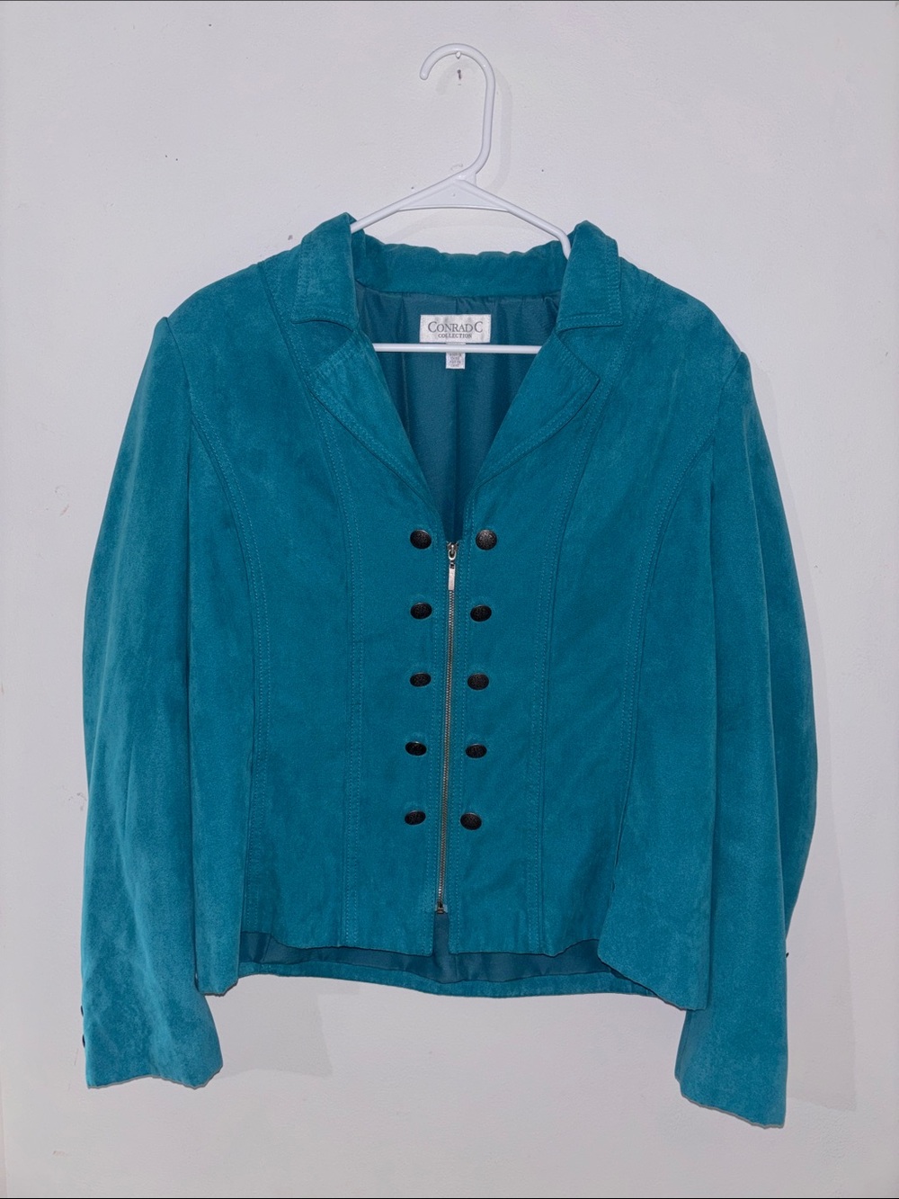 Teal Suede Zip-Front Blazer
